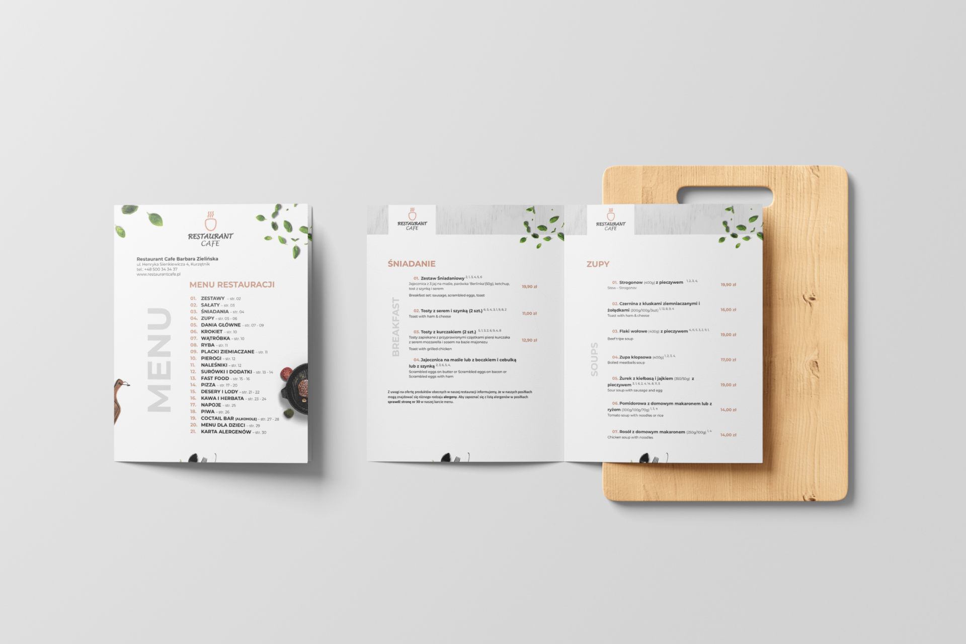 Projekt menu dla restauracji
